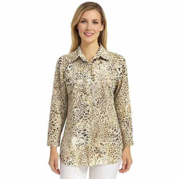 Chico's Tops - Chico’s Animal Print No-Iron Shirt Tunic Size 1 (8) Large